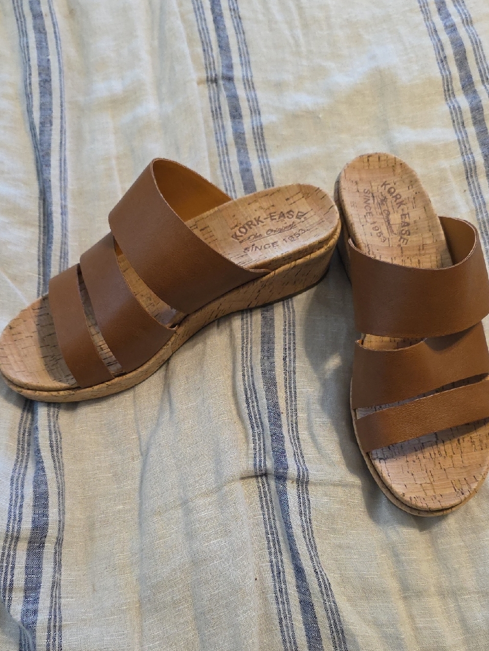 Kork-Ease Women's Tan Leather Cork Wedge Slide Sandals